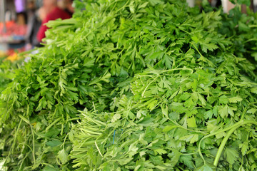 Picture of a greens booth taken in Beer-Sheva (Israel) farmers market.