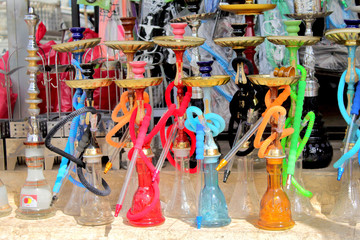 Fototapeta premium Picture of a narghile shop taken in Beer-Sheva (Israel) farmers market.