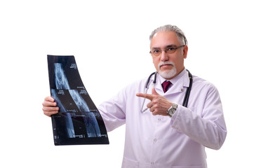 Old male doctor isolated on white 