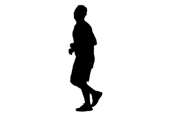 silhouette men run exercise for Health At area Stadium Outdoors on white background with clipping path.