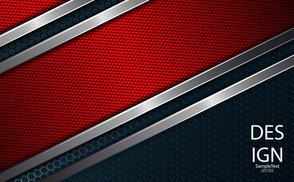 Geometric red abstract dark background with a textured frame and metal edging