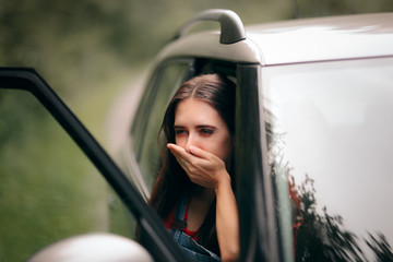 Car Sick Travel Woman with Motion Sickness Symptoms 