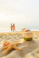 Coconut, seashell and Starfish  at the tropical beach