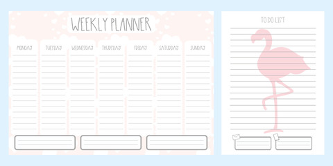 Weekly planner with hearts and to do list with cute flamingo © naum