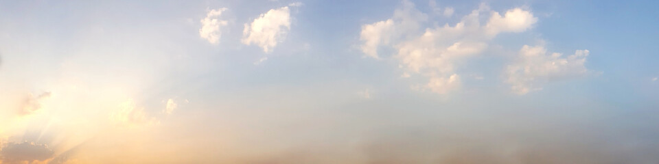 Naklejka na ściany i meble Dramatic panorama sky with cloud on twilight time. Panoramic image.