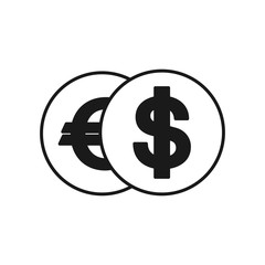 Dollar and Euro currency icons. USD, EUR money sign symbols. Icons in circles. Global currencies icon illustration.