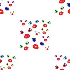 Many colorful eyes on face, Seamless Wallpaper pattern. The ability to stretch to any size in all directions without loss of quality.  Vector illustration. 