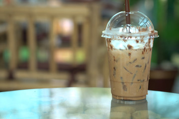 Iced coffee mocha with foam milk