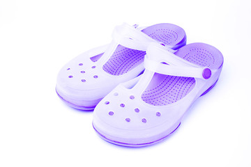 Fototapeta na wymiar lilac silicone clogs, medical shoes