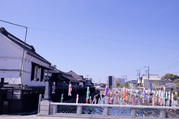 Naklejka premium 栃木市 蔵の街とちぎ 巴波川と街並み
