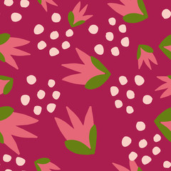 Hand drawn floral seamless pattern. Doodle background. Seamless cute illustration. Trendy textile, fabric, wrapping.