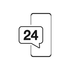 Phone online 24 icon. Phone icon with 24 hour call support symbol. Call 24 hour