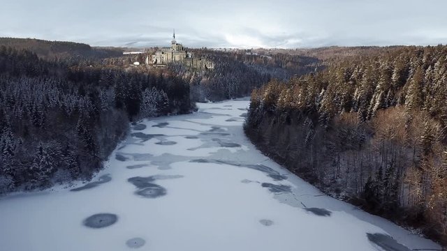 Fantasy Panorama of a cathedral / castle near a frozen lake