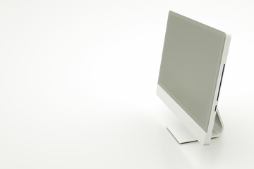 Monoblock monitor with blank black screen isolated on white background. 3D illustration