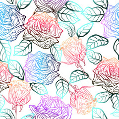 Flowerf seamless pattern,  rose colorful  in vertical layout  - Vector