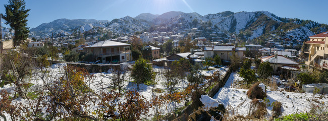 The village of Kakopetria in Cyprus under snow