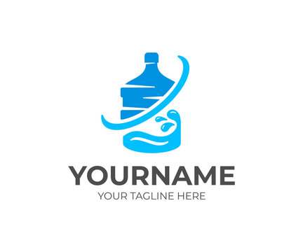 Water store and plastic bottle of water with waves, logo design. Drink, beverage, liquid, organic and natural resources, vector design and illustration