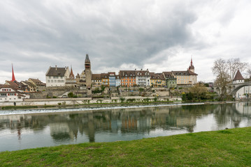 Fototapeta premium view of the old historic town of Bremgarten and the river Reuss
