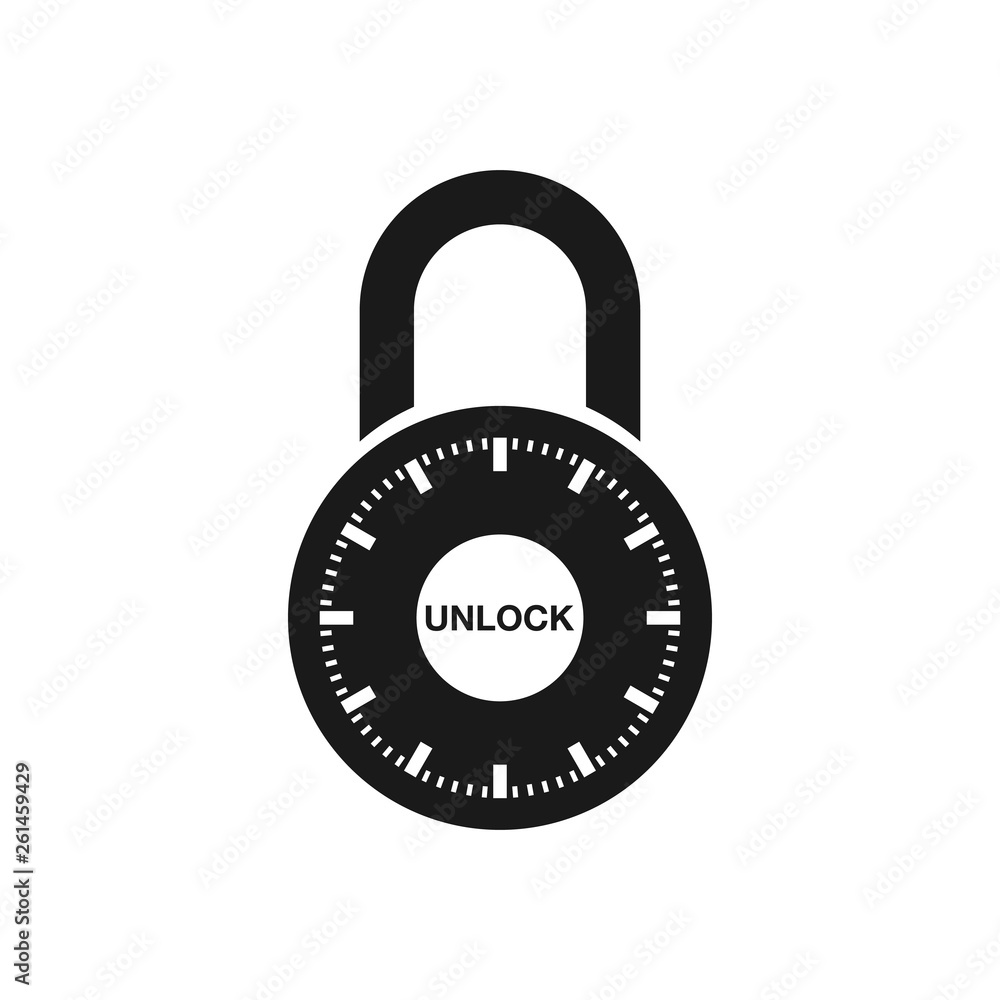 Poster padlock with unlock button on it. opening padlock icon.