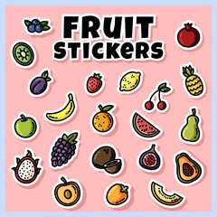 Fruit stickers colorful set. Collection of fruit flat labels