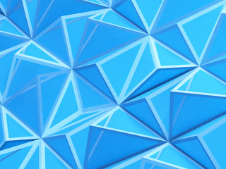 Blue low poly framed mesh. Abstract 3d