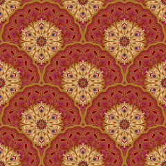 Vector seamless pattern of mandalas. Traditional Eastern pattern of circular graphic elements. 