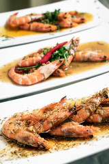 portuguese seafood mixed traditional prawn tapas dishes on restaurant table