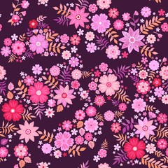 Seamless ditsy floral pattern in pink tones. Summer template for fashion prints in vector.