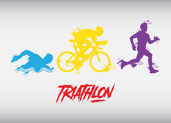 Triathlon. Triathlon logo icons buttons Icons symbolizing triathlon, swimming, cycling and outdoor sports. Vector illustration.