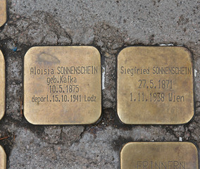 Stolperstein stumbling stone inscribed with the name and life dates of victims of Nazi extermination Vienna Austria