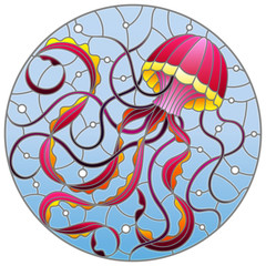 abstract, background, batik, blue, bottom, bright, bubble, circle, contour, dome, example, float, fragment, glass, illustration, jellyfish, medusa, mosaic, mucus thickness, occupant, ocean, part, pict