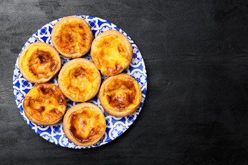 Egg tart, traditional Portuguese dessert, pastel de nata.