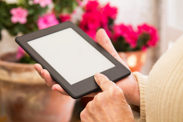 woman using the digital tablet