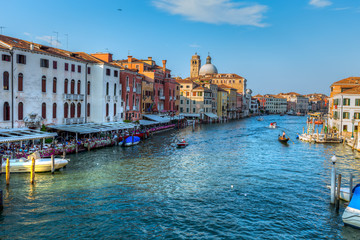 Venice street scene with romantic building canal and gondolas