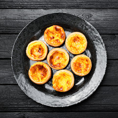 Egg tart, traditional Portuguese dessert, pastel de nata.