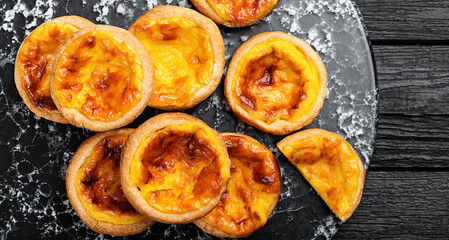 Egg tart, traditional Portuguese dessert, pastel de nata.