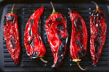 Roasted Red Peppers On Grilling Pan