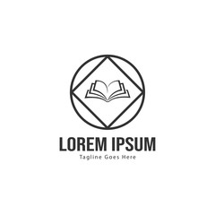 Book logo template design. minimalist book logo with modern frame