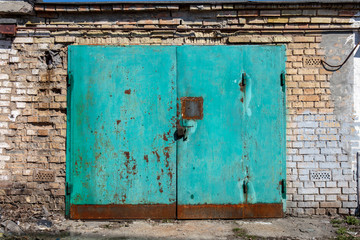 old metal warehouse door, hangar, high resolution photo