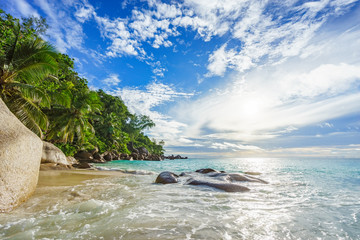 Fototapeta na wymiar sunny day on paradise beach anse georgette,praslin seychelles 42