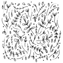 Vector black and white leaf Leaves pattern. Simple monochrome floral print. Leaf cute on white background. Hand drawn foliage print