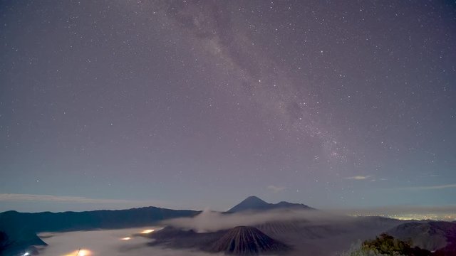 Mount Bromo night to day time lapse clip, Indonesia