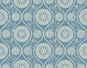 seamless vector floral blue mandala vintage pattern. seamless template in swatch panel