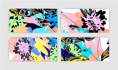 set of four abstract fantasy flowers backgrounds