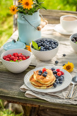 Tasty pancakes in the garden for breakfast