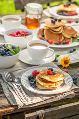 Fresh pancakes in the garden for breakfast