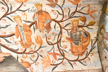 Drohobych, Ukraine - May 20 2018- Ancient Mural at St. George's Church in Drohobych, Ukraine. It is part of the World Heritage Site - Wooden Tserkvas of the Carpathian Region in Poland and Ukraine.