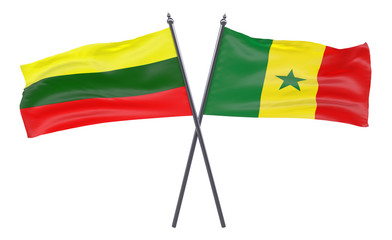 Lithuania and Senegal, two crossed flags isolated on white background. 3d image