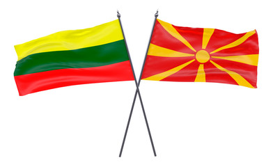 Lithuania and Macedonia, two crossed flags isolated on white background. 3d image