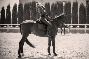 Spring - summer season, concept of hobby, Woman with a horse on a nature, relationship human and...